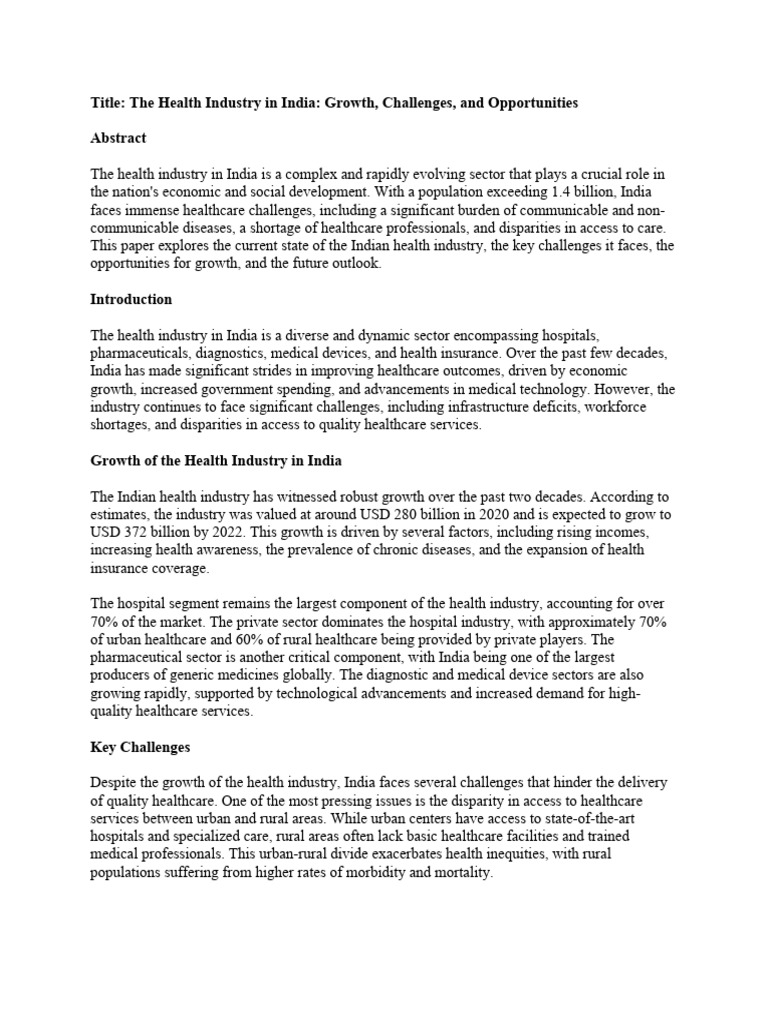 The Health Industry in India Growth, Challenges, and Opportunities ...