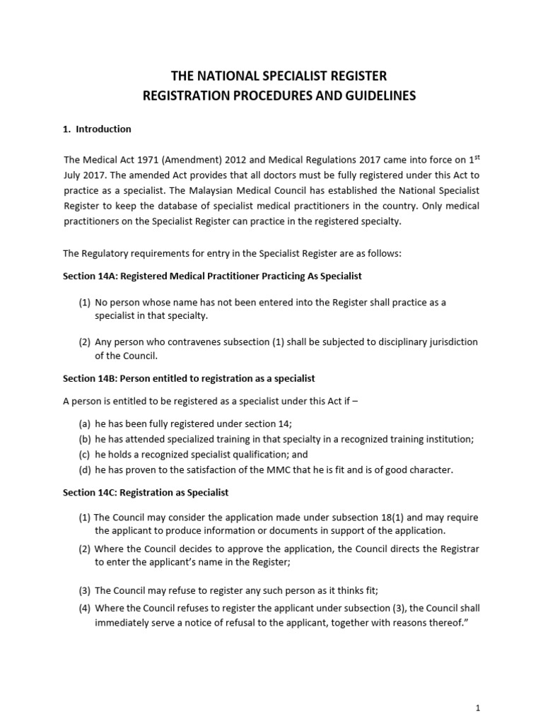 NSR Registration Guidelines for Specialists | PDF | Physician | Health Care