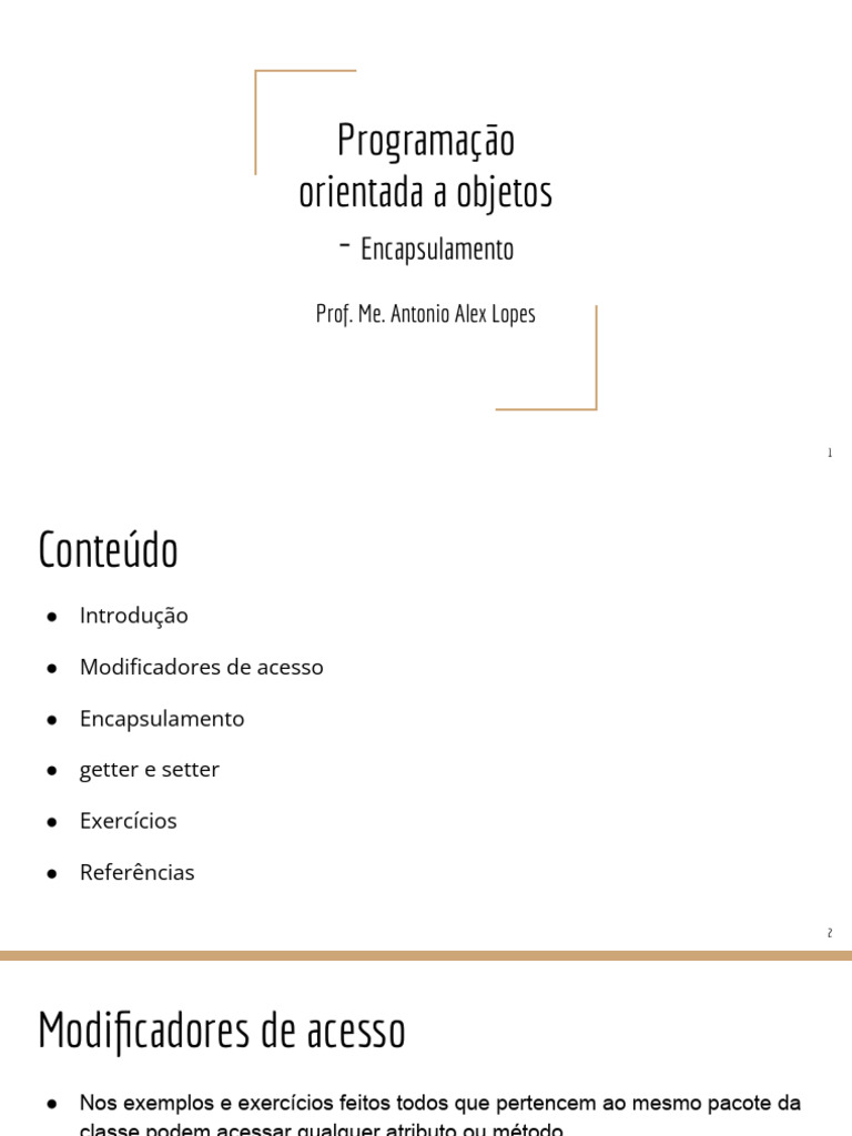 Encapsulamento em Java: Acesso e Métodos | PDF | Classe (programação de ...