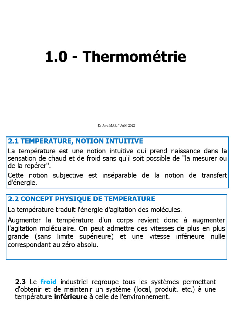 Notions et échelles de thermométrie | PDF | Température | Thermomètre