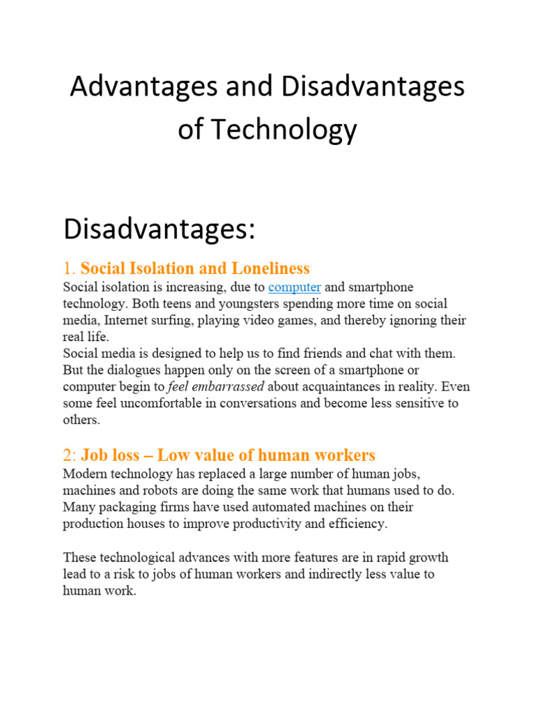 Advantages And Disadvantages Of Technology Pdf Automation Smartphone