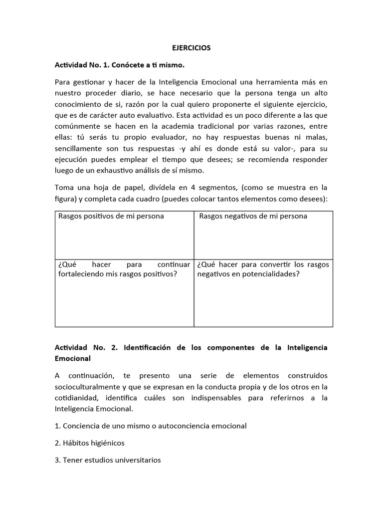 Ejercicios para Mejorar la Inteligencia Emocional | PDF | Las emociones ...