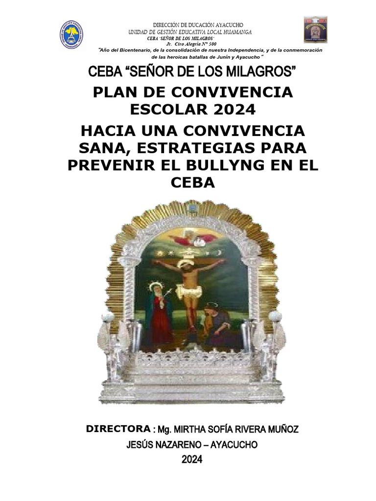 Plan de Convivencia Escolar Delceba Señor de Los Milagros 2024 | PDF ...