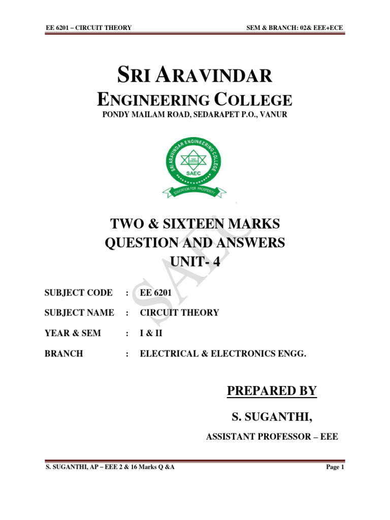 Circuit Theory Unit 4 Pdf Electrical Network Network Analysis