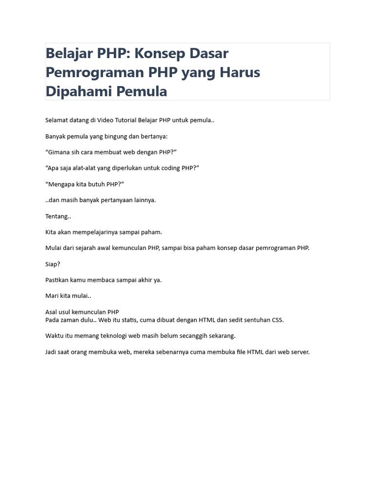 Panduan Pemula Belajar PHP | PDF | Seni | Komputer