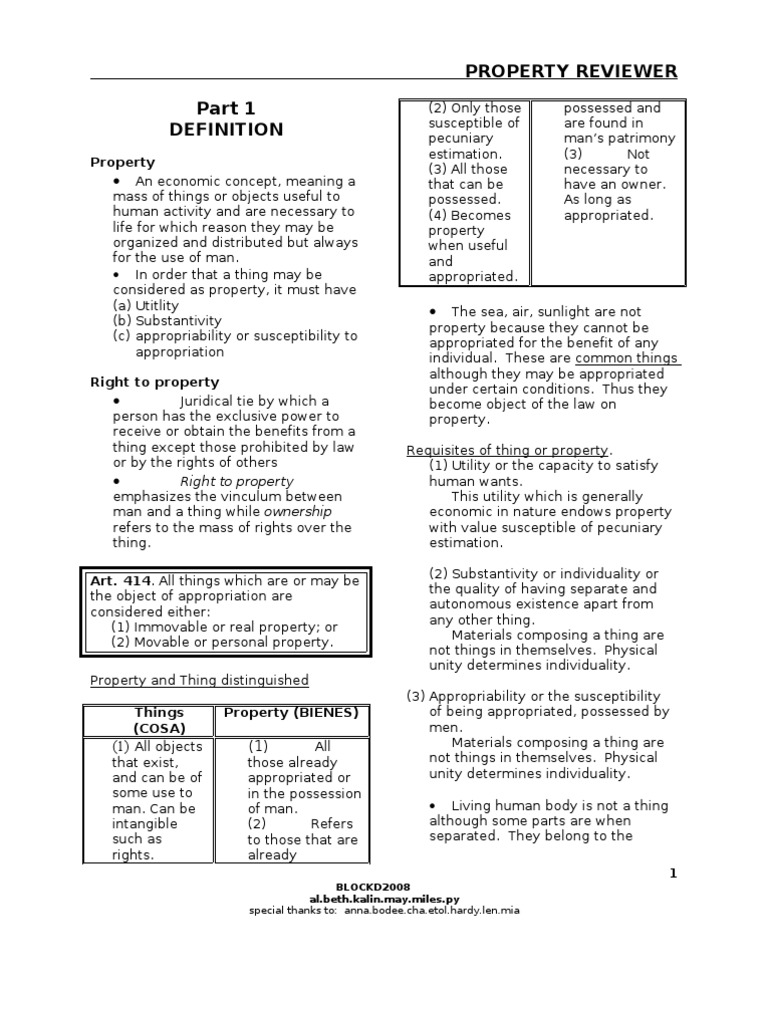 01 Property Reviewer Pdf Ownership Property
