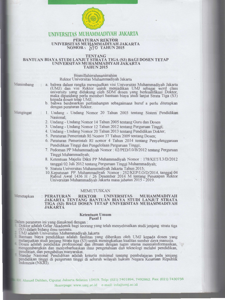 Bantuan Biaya Studi Lanjut s3 Bagi Dosen Tetap Umj | PDF