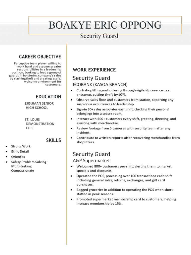 Eric Boakye Oppong - Security Guard | PDF