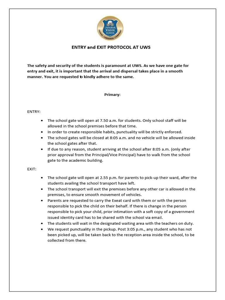 UWS Entry and Exit Protocols Guide | PDF | Transport