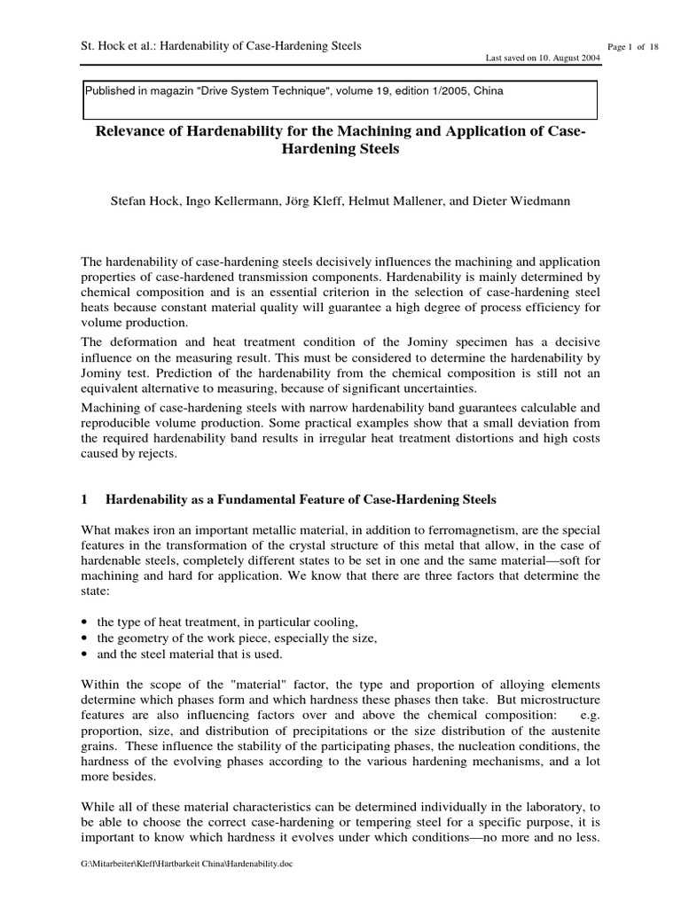 Relevance of Hardenability For The Machining and Application of Case ...