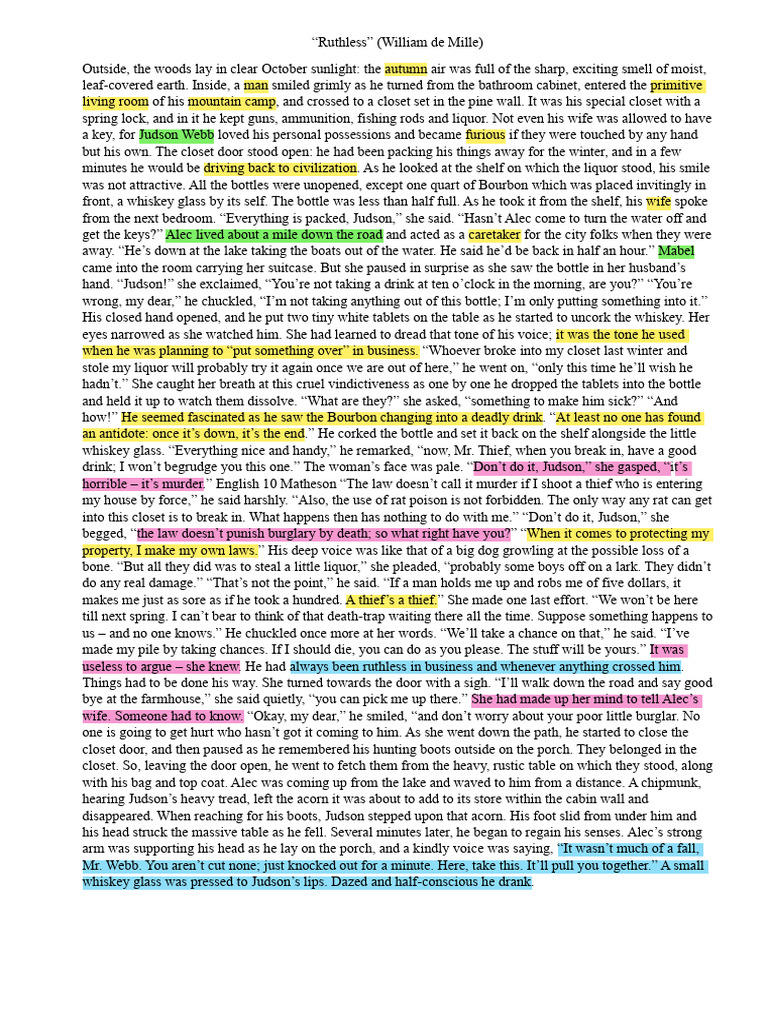 What Is The Theme Of The Story Ruthless By William Demille