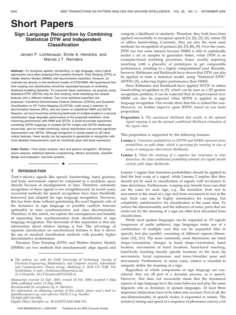 Jurnal 15 Sign Language Recognition by Combining Statistical DTW and ...