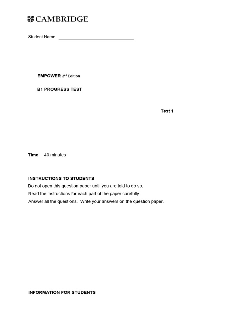 B1 Progress Test Instructions | PDF