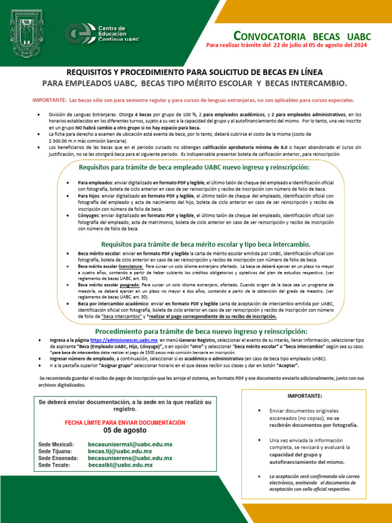 Requisitos y Procedimiento Becas UABC | PDF