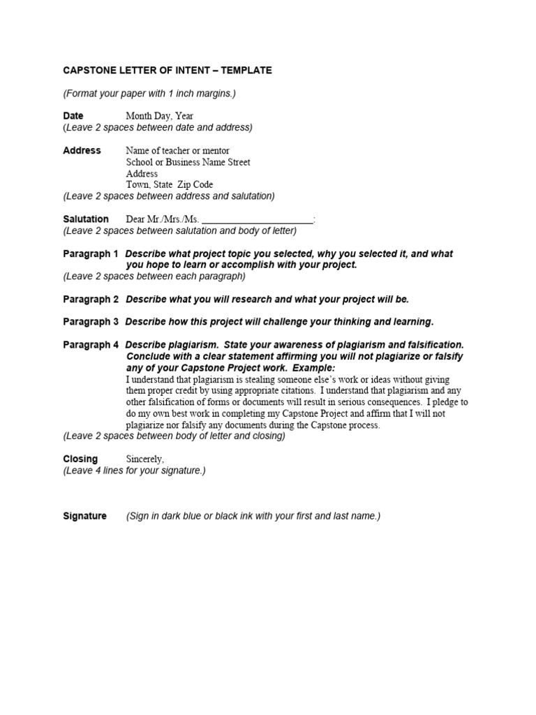 Capstone Letter of Intent Template | PDF | Plagiarism | Falsifiability
