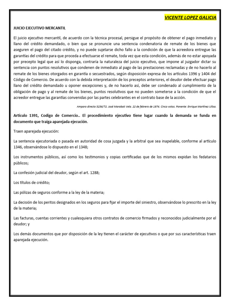 Juicio Ejecutivo Mercantil: Proceso y Normativa | PDF | Pagos