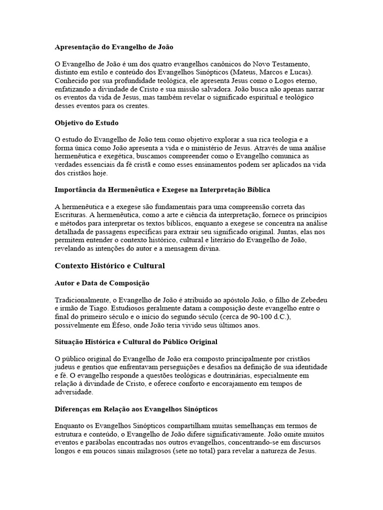 Doutrina do Evangelho de João | PDF | Evangelho de João | Jesus
