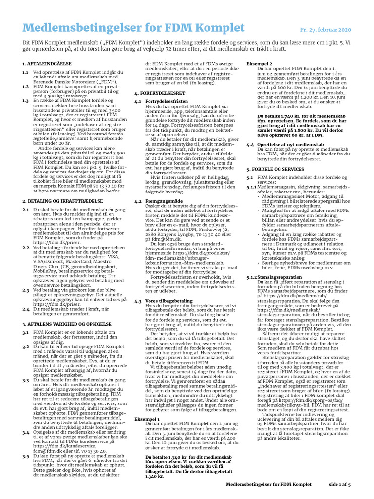 FDM Komplet Medlemsbetingelser | PDF