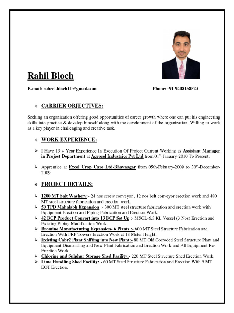 Project Management Resume of Rahil Bloch | PDF | Nondestructive Testing