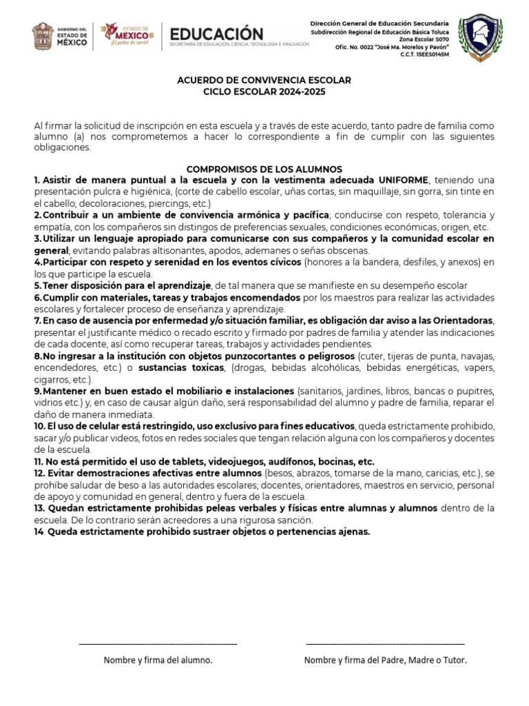 Acuerdo Convivencia Escolar 2024 2025 | PDF | Escuelas | Maestros