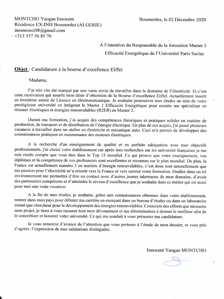 Modle De Lettre Motivation Pour Bourses Dexcellence Au Make Our Planet