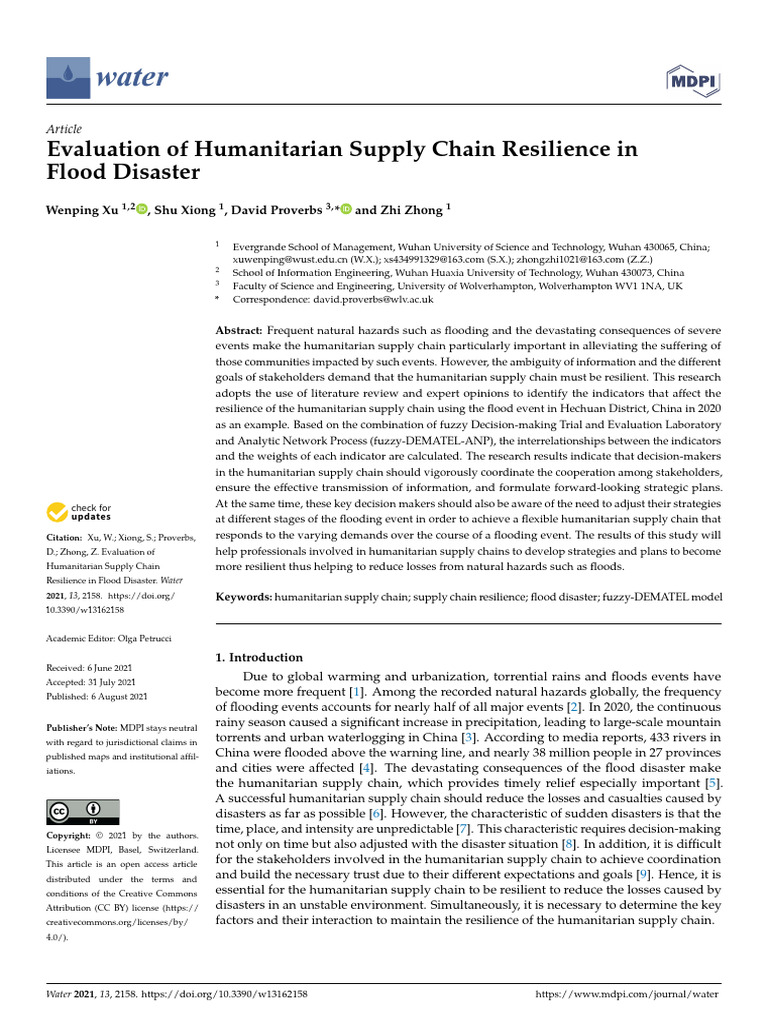 Water 13 02158 | PDF | Supply Chain | Psychological Resilience