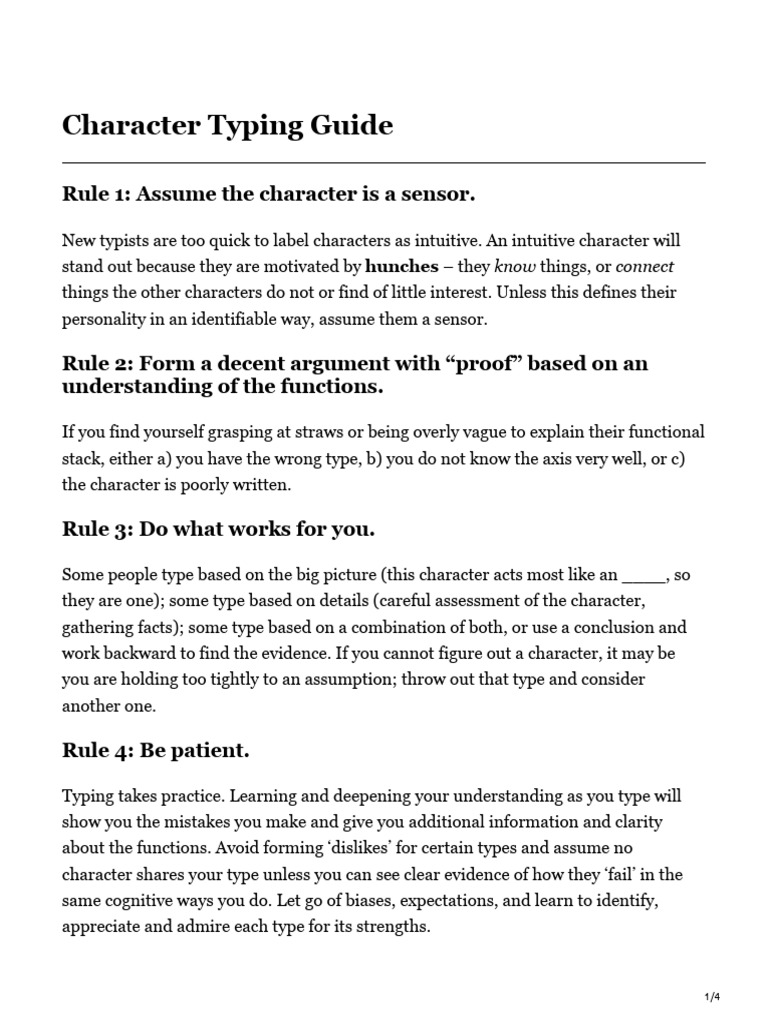Character Typing Methodology Guide | PDF | Feeling | Thought