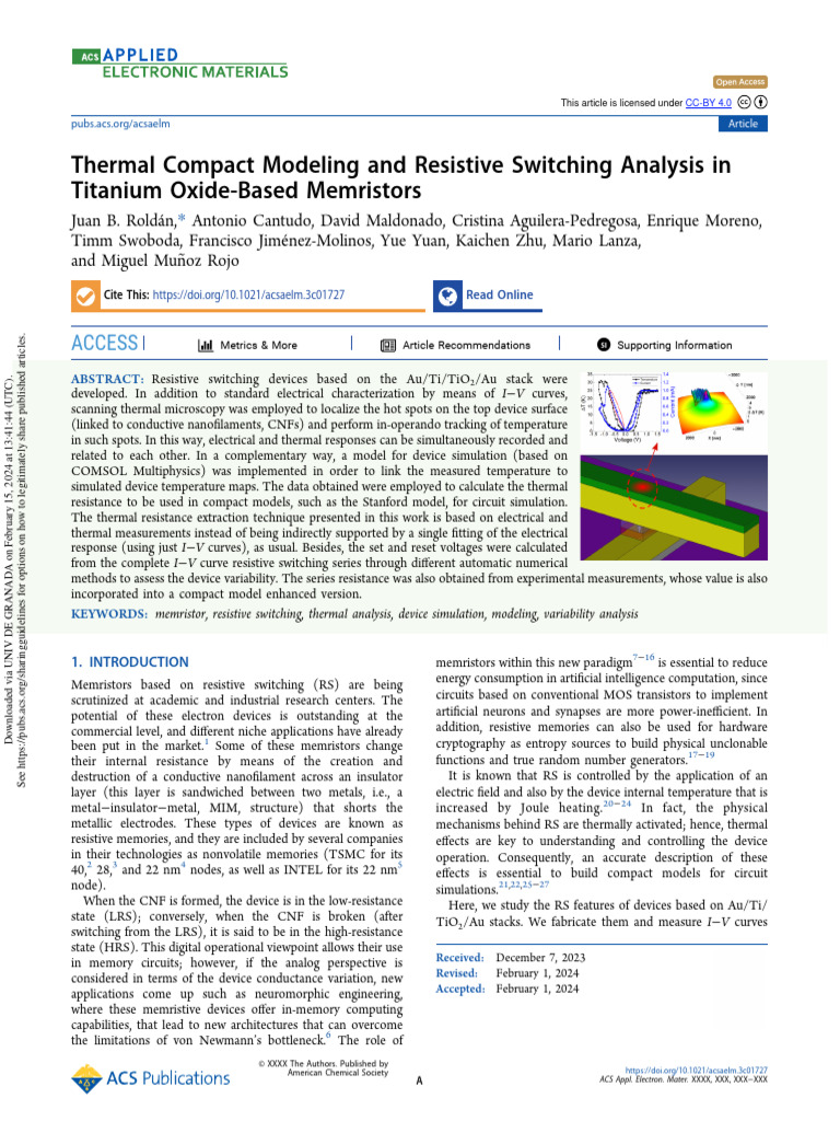 Thermal Modeling in TiO2 Memristors | PDF | Electrical Resistance And ...