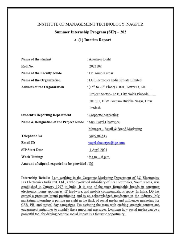 LG Electronics Marketing Internship Report | PDF | Business | Marketing