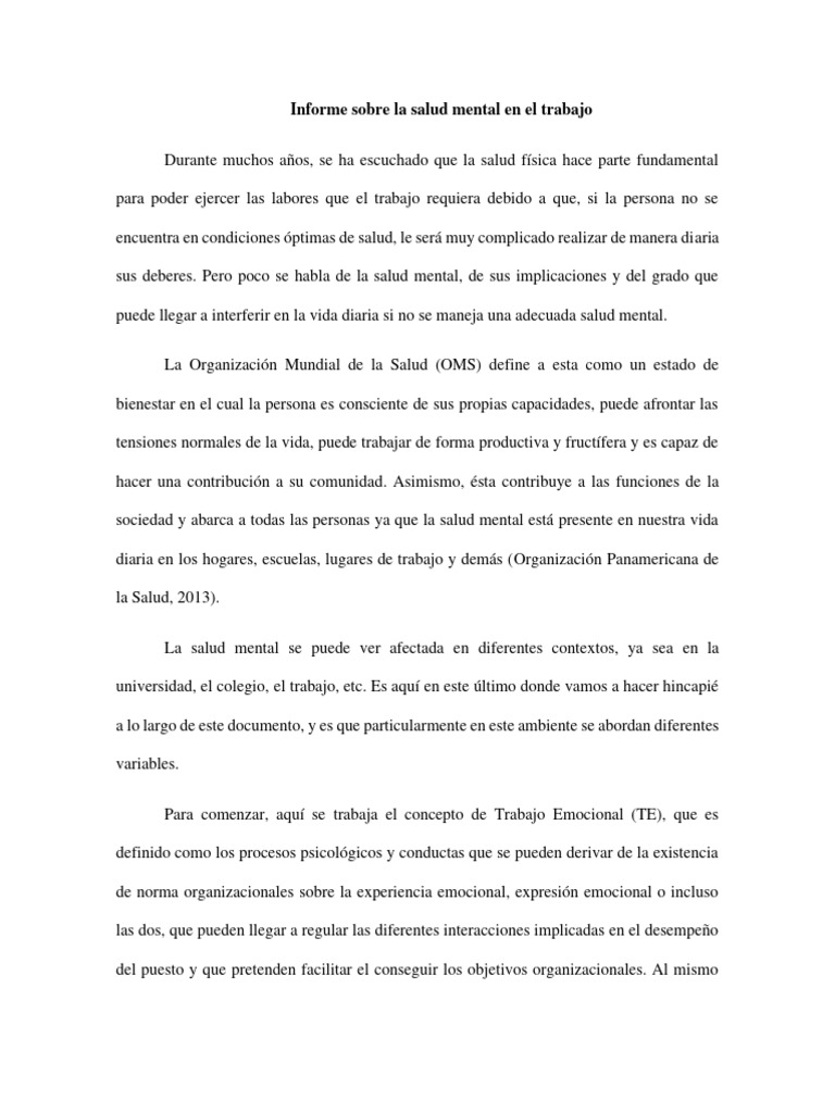 Salud Mental en el Trabajo: Impacto y Estrategias | PDF | Ansiedad ...