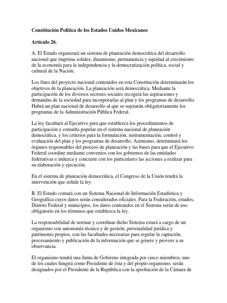 2 Constitucion Politica de Los Estados Unidos Mexicanos Art 26 | PDF ...
