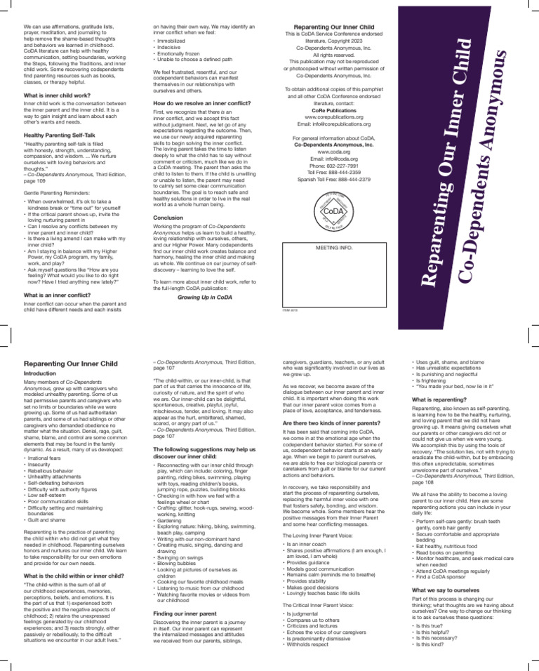 Reparenting Our Inner Child Pamphlet | PDF | Parenting | Thought