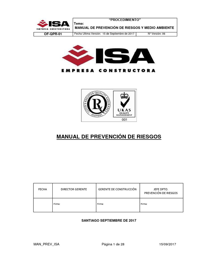 Of-Qpr-01 Manual de Prevención de Riesgos v6 | PDF