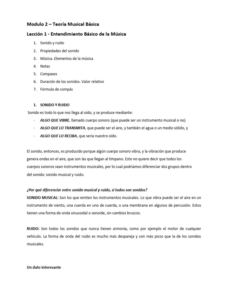 Modulo 2 - Lección 1 - Entendimiento Basico de La Musica | PDF | Sonido ...