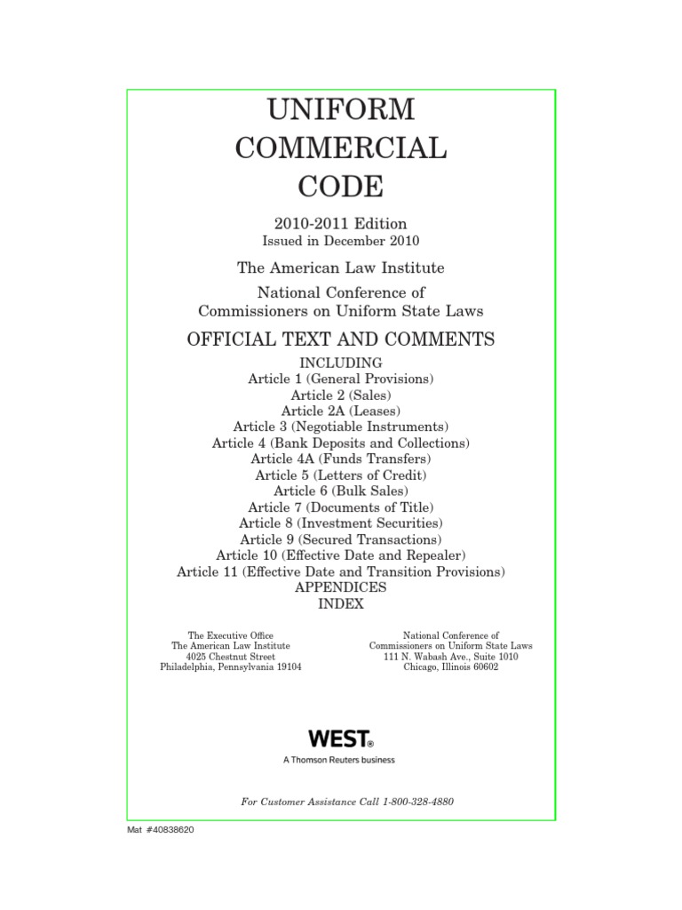 Uniform Commercial Code 20102011 Ed