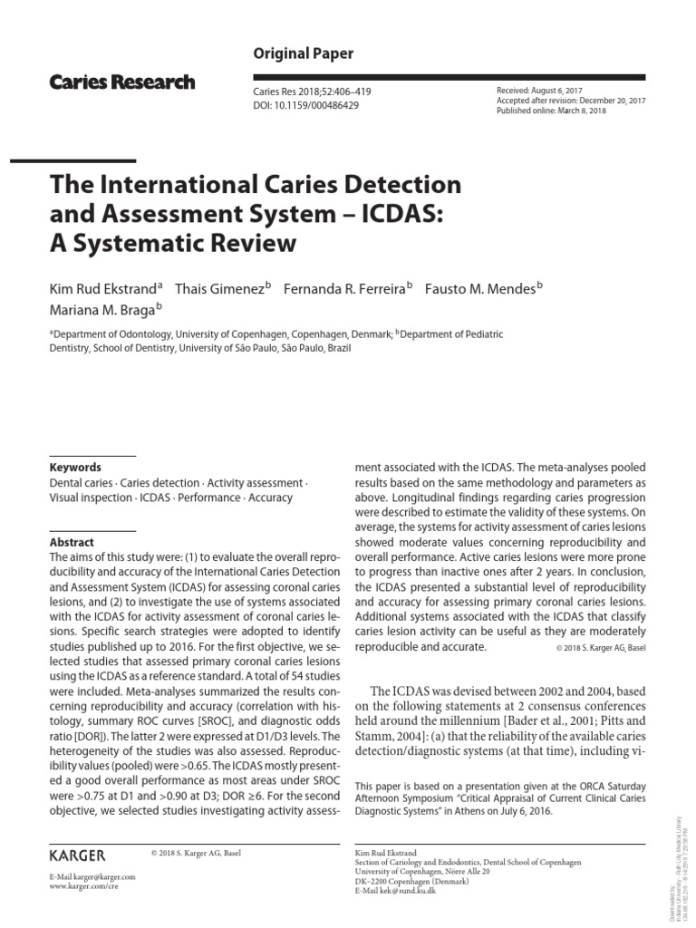 ICDAS Systematic Review on Caries Detection | PDF | Sensitivity And ...
