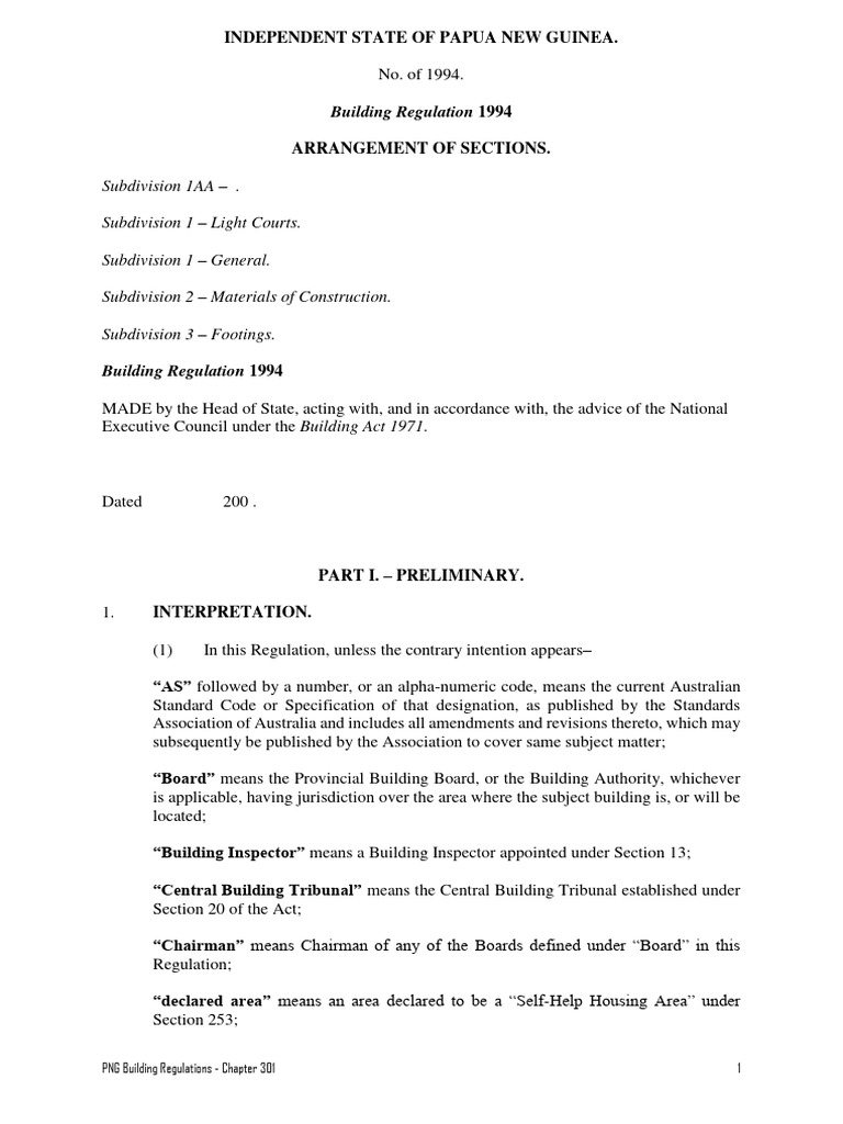 Png building regulations chapter 301 pdf papua new guinea