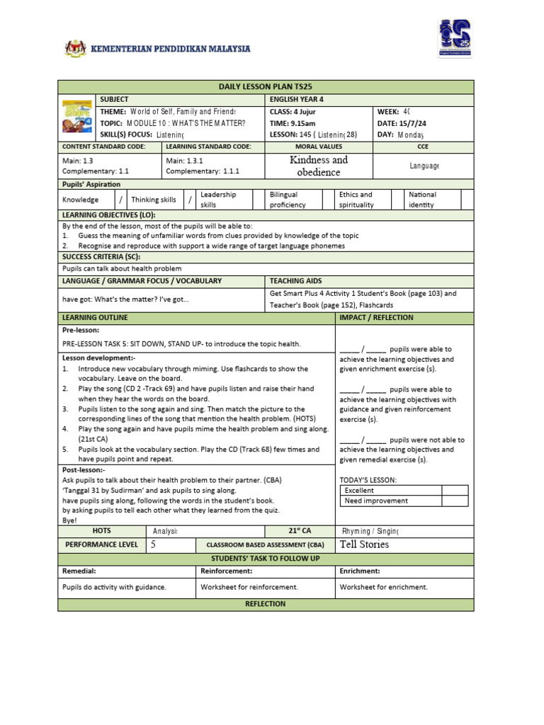 Bi Y4 Ts25 Module 10 (Lp145-160) | PDF | Lesson Plan | Learning