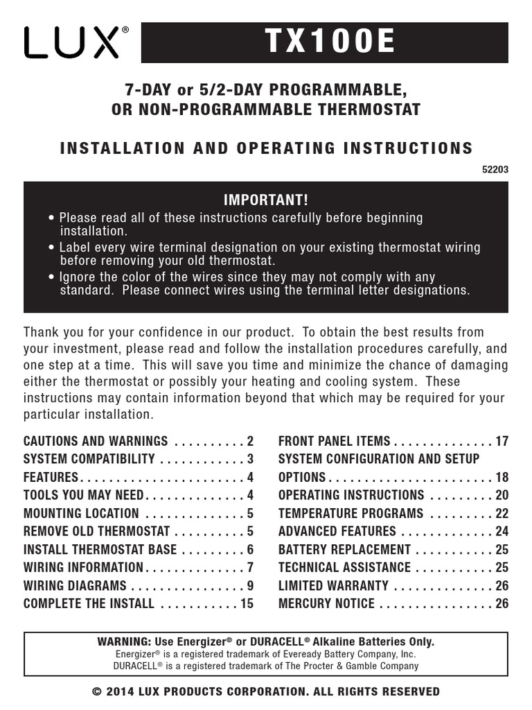 Thermostat Tx100e Manual en | PDF | Thermostat | Water Heating