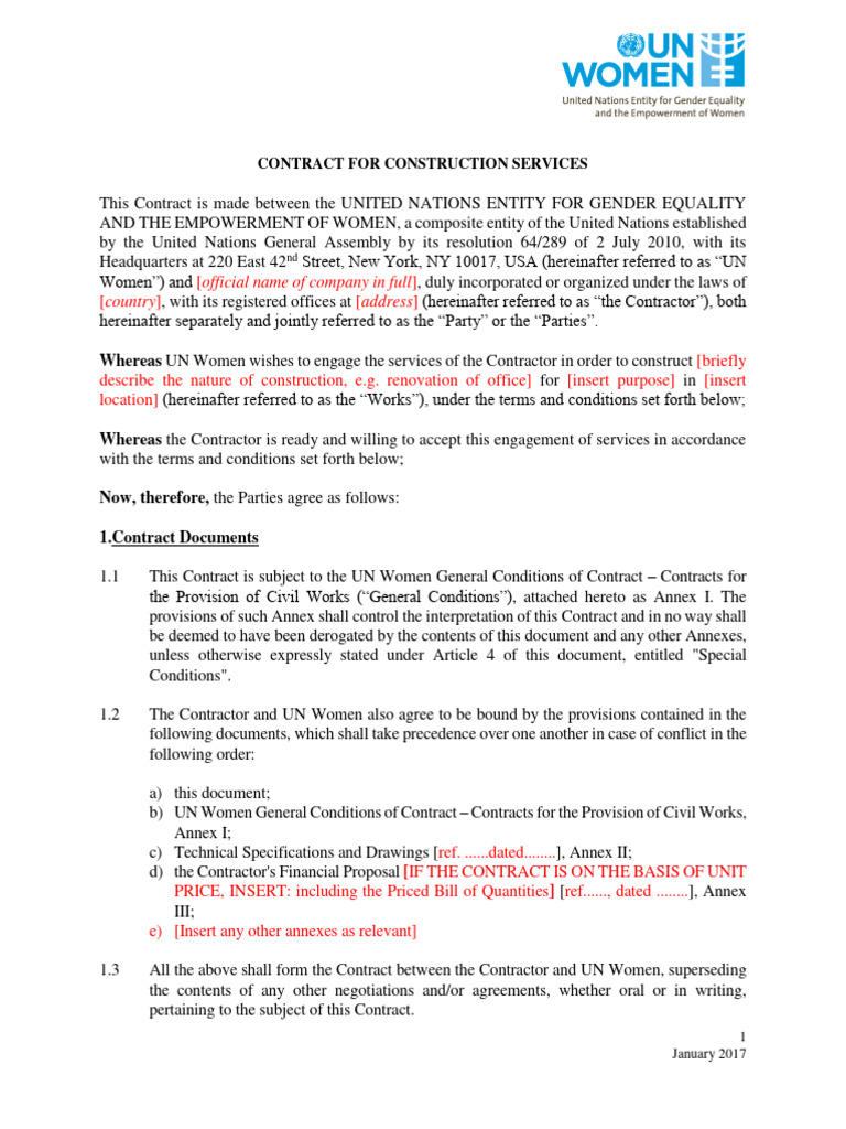 UN Women Construction Services Contract | PDF | Payments | Receipt