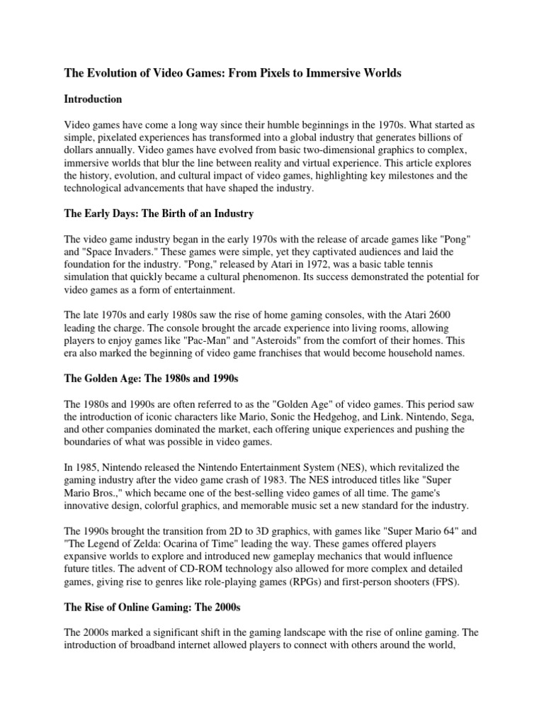 The Evolution Of Video Games Pdf Video Games Video Game Consoles