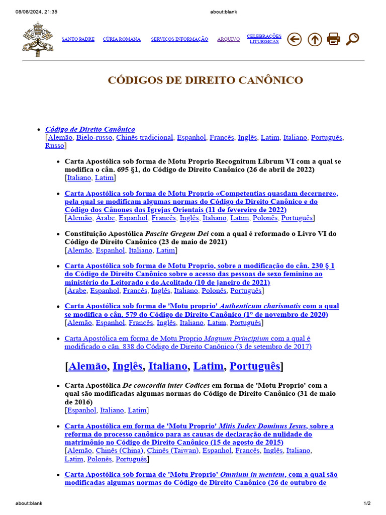 Modificações no Código Canônico | PDF | Direito Canônico