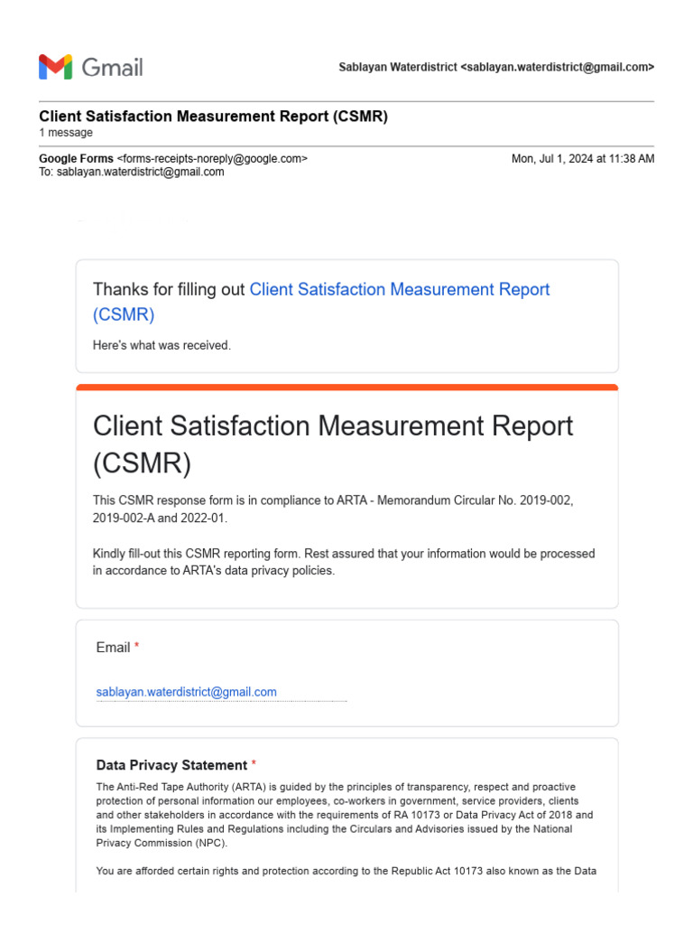Gmail client satisfaction measurement report csmr pdf privacy