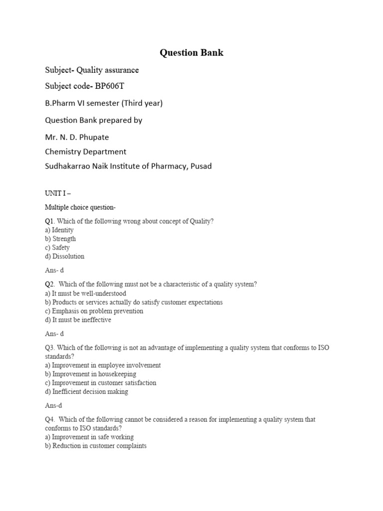 Quality Assurance Question Bank | PDF | Iso 9000 | Quality Assurance