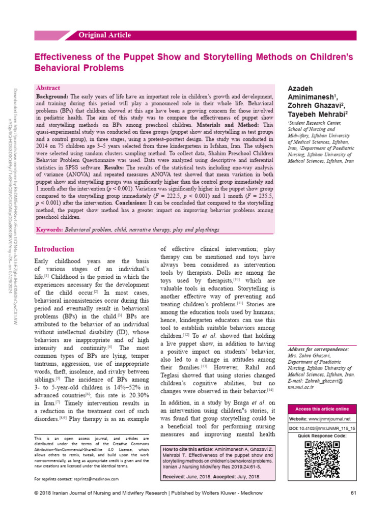 Puppet Show vs. Storytelling for Child Behavior | PDF | Analysis Of ...