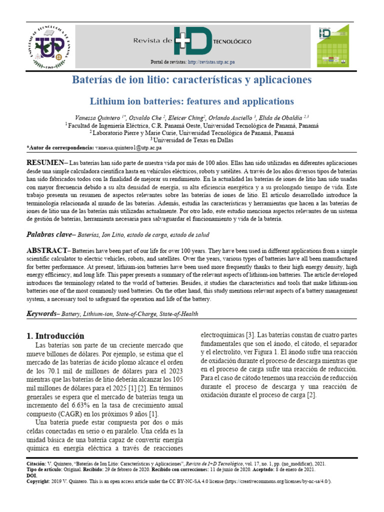 Baterias de Ion Litio Caracteristicas y Aplicacion | PDF | Electrodo ...