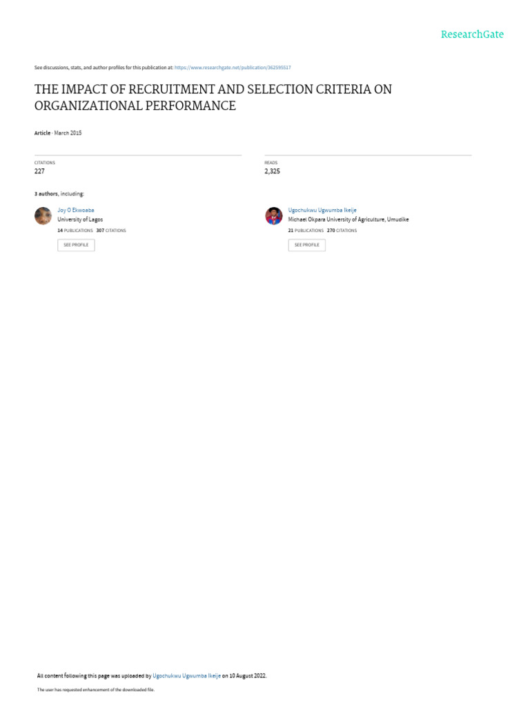 The Impact of Recruitment and Selection Criteria On Organizational ...