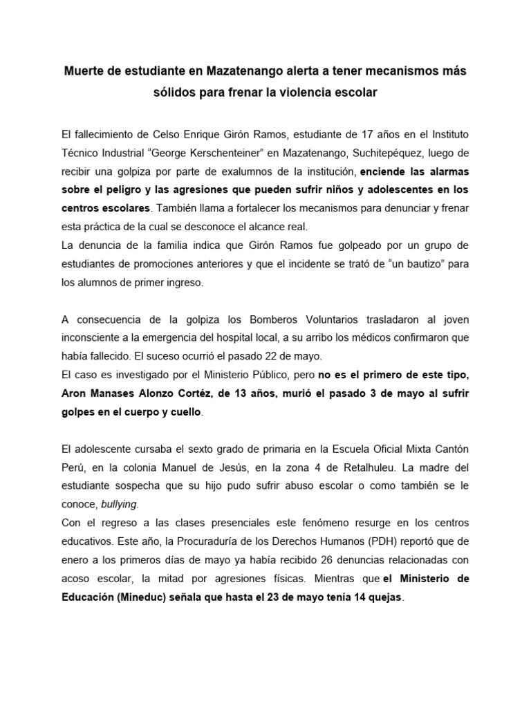 Casos de Acoso Escolar | PDF | Ciencias sociales | Novela negra ...