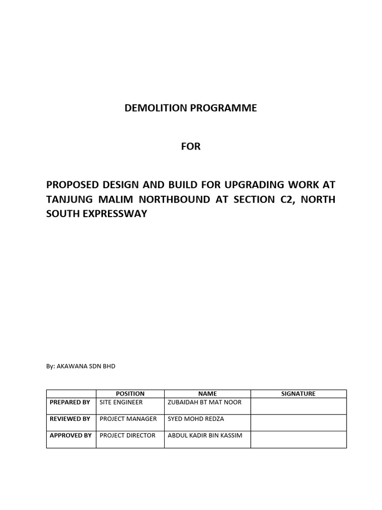 Demolition Programme | PDF | Demolition | Civil Engineering