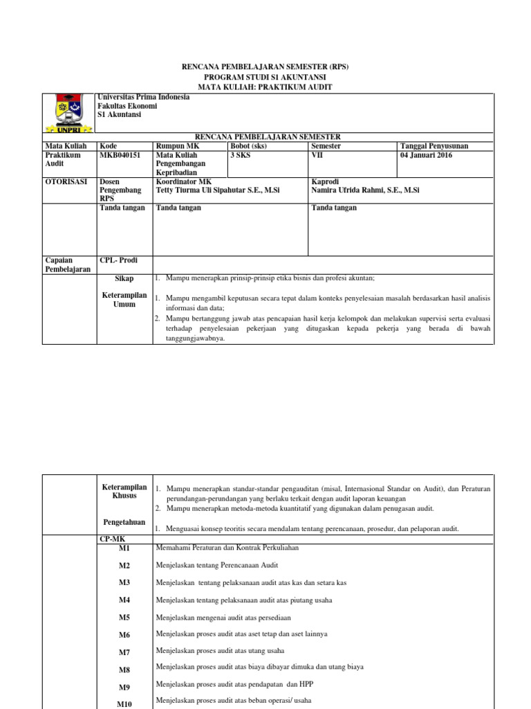 RPS Praktikum Audit S1 Akuntansi | PDF